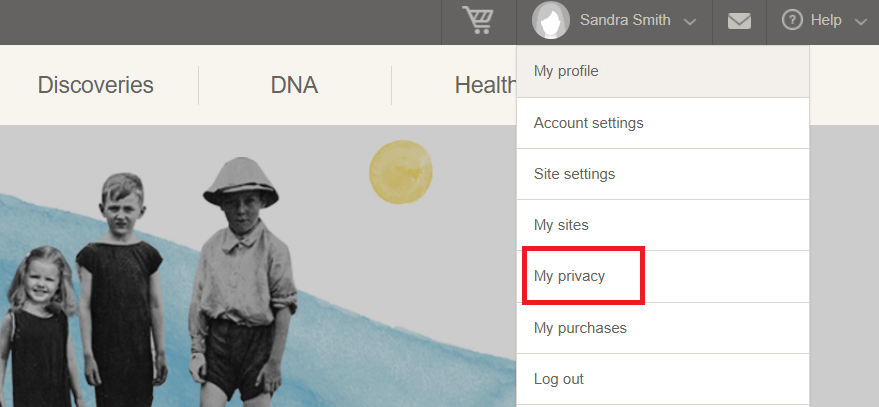 Zugriff auf Ihre Datenschutzeinstellungen in Ihrem MyHeritage-Konto