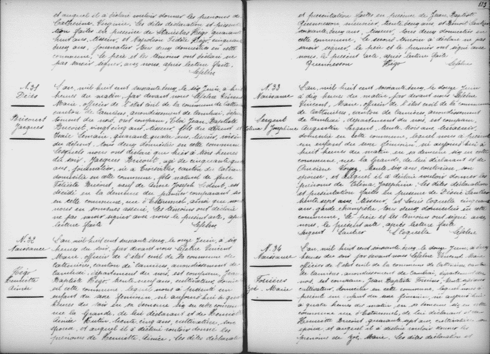 Example of a handwritten record in French from the France, Nord Civil Deaths, 1820-1935 collection on MyHeritage