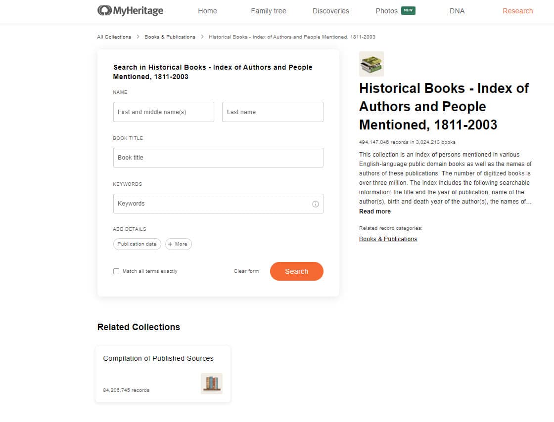 Historical Books - Index of Authors and People Mentioned, 1811-2003 collection on MyHeritage