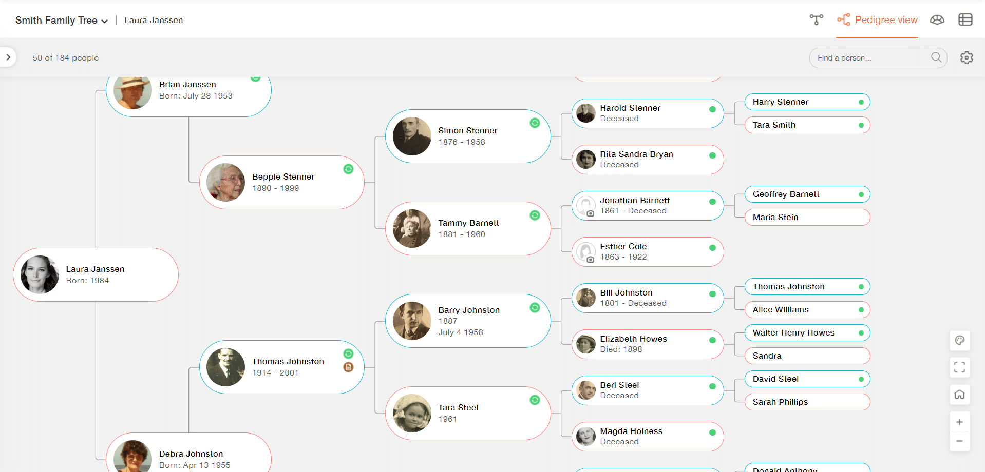 Pedigree view on MyHeritage - how to make a family tree